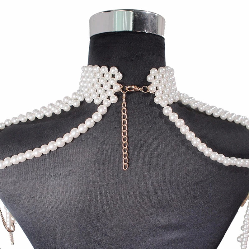 Fashion Pearl Shoulder Chain Jewelry Wedding Party Big Necklace Sweater Chain Shoulder Chain Wedding Accessories Gift for Women