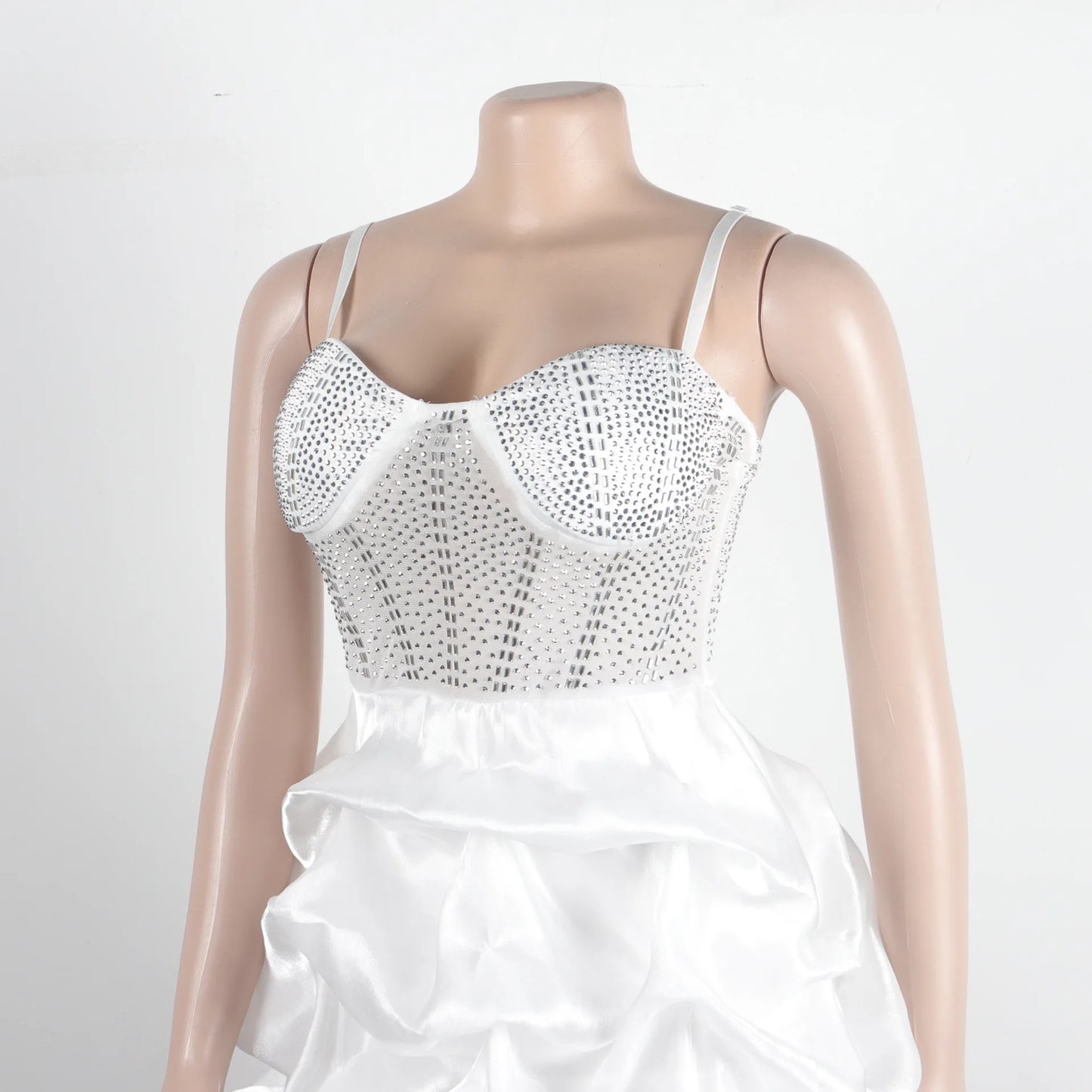 HBLL Sexy Rhinestone Bodycon Ruched Puff Suspenders Dresses Women Sheer Mesh Birthday Party Night Clubwear Summer Dresses Robes