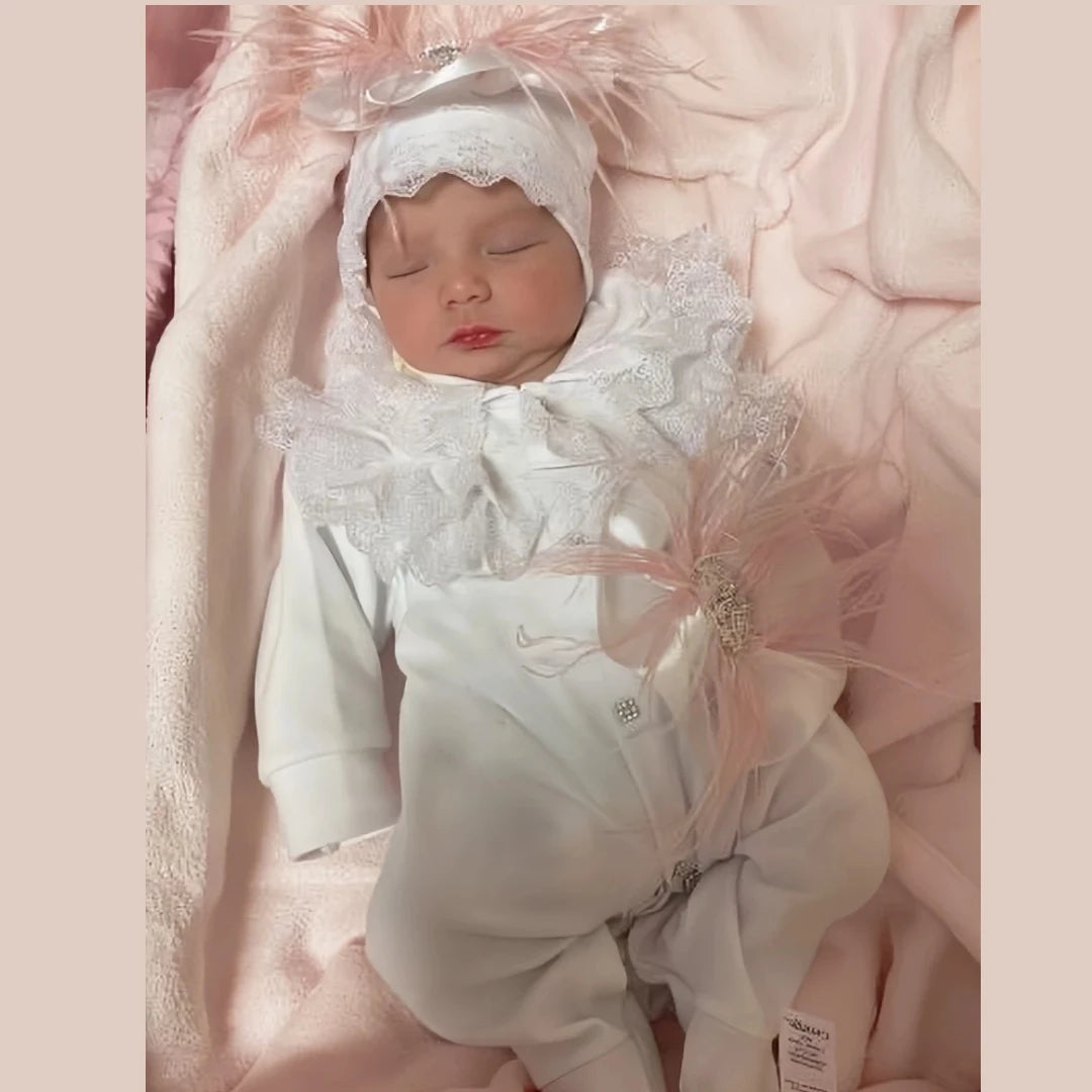 Customized Name Newborn Baby Boss Embroidery Lace Romper Outfit Infant Wrapped Baby Products Pants Mittens Receiving Blanket