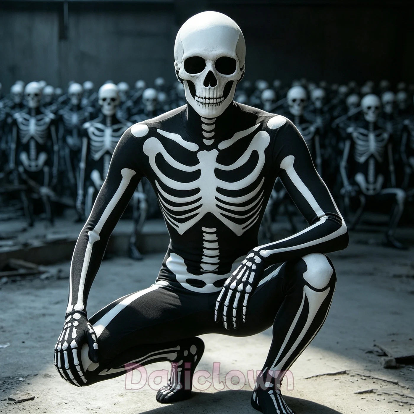 Halloween Death Horror Costume Skeleton Bodysuit Skull Steampunk Skeleton Cosplay Jumpsuit Gloves Mask Party Clothes Women Men