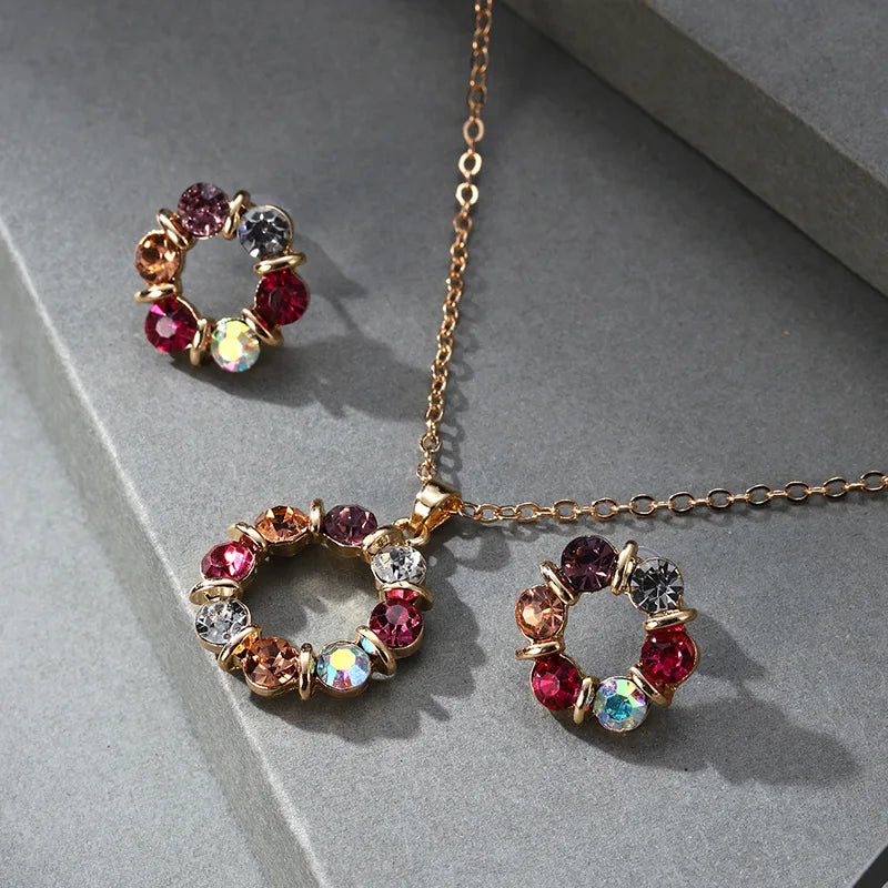 Multicolor Zircon Jewelry Set Elegant Necklace and Earrings for Women Minimalist Luxury Gifts Set with Sparkling Gemstones