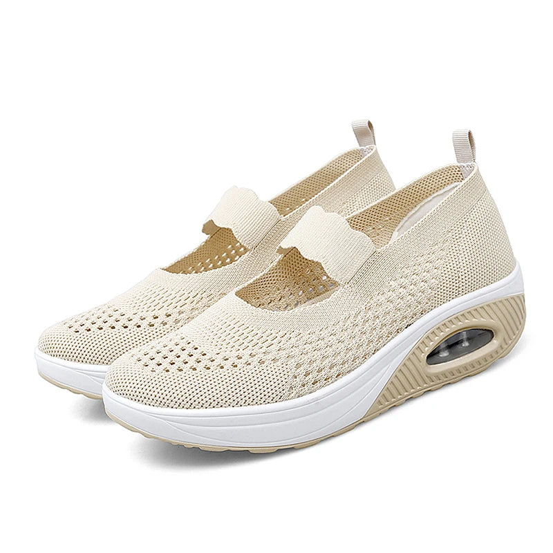 Solid Color Women Walking Shoes Air Cushion Non Slip Orthopedic Shoes Ladies' Casual Mother's Shoes Slip-On Lazy Loafers Sneaker