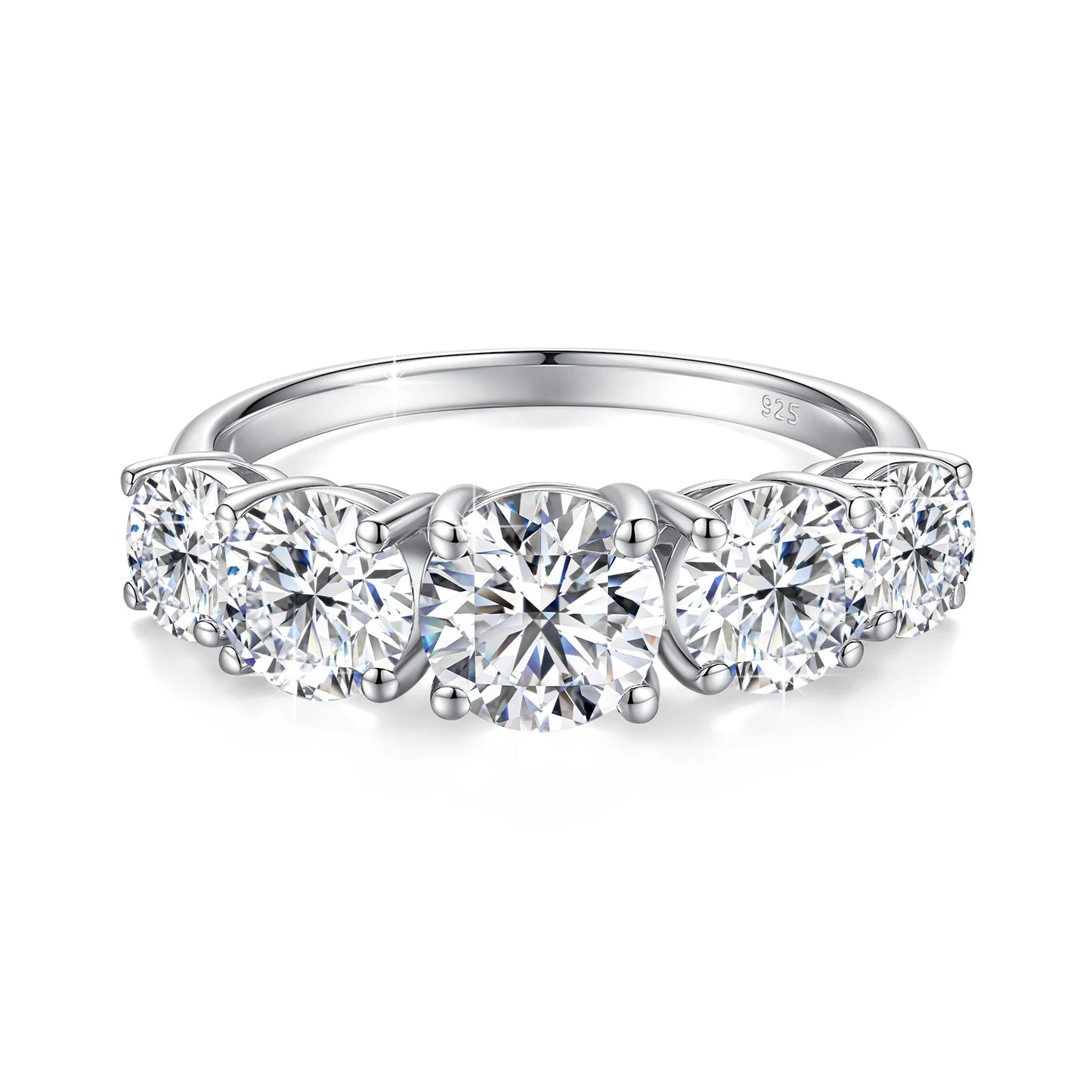 18k Plated 3.8CTW Genuine Moissanite Rings for Women 5 Stones Sparkling Bridal Wedding Jewelry 925 Sterling Silver Ring