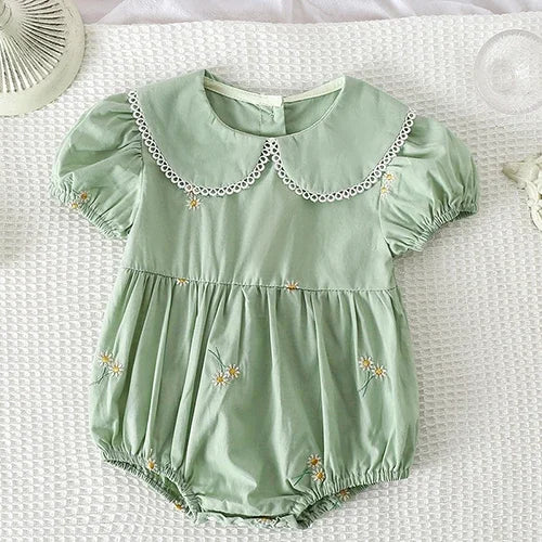 2025 New Summer Toddler Baby Girls Jumpsuit Short Sleeved Cotton Stripe Newborn Baby Girls Romper 0-24M Baby Girls Clothing