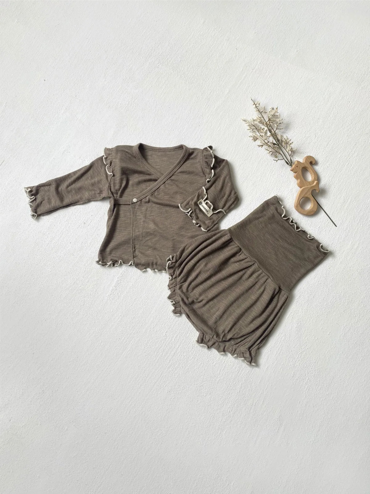 6738 Baby Clothing Set 2025 Autumn New Baby Girl's Home Suit Flying Sleeve Top+High Waist Belly Shorts Pajamas Set