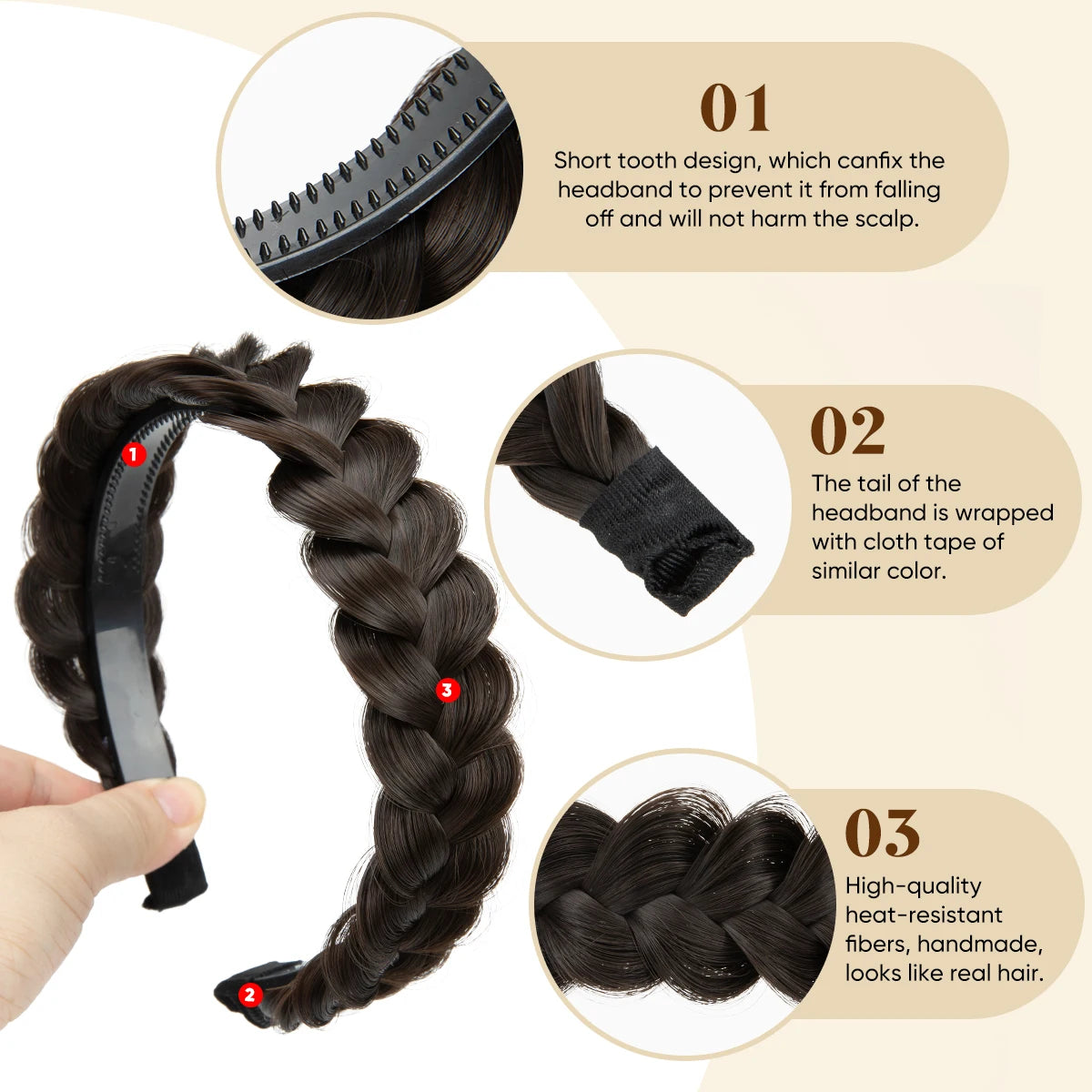 SARLA High-Quality Synthetic Fiber Braided Headband Wig, Fishtail Braid Headband, Bohemian Style Women's Hair Accessory Wig, sui