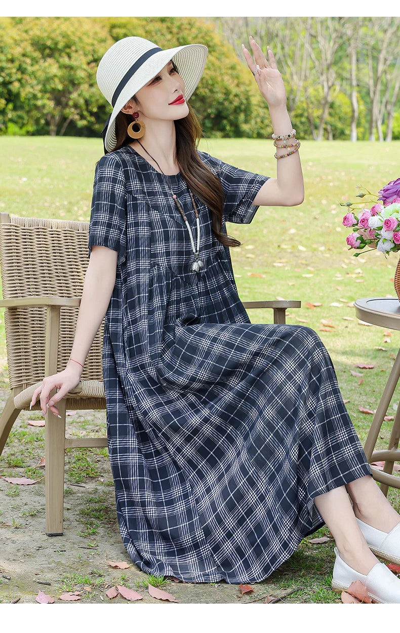 New Fashion Summer Dresses For Women 2025 Elegant Casual Short Sleeve Dress Soild Colour Women Clothing