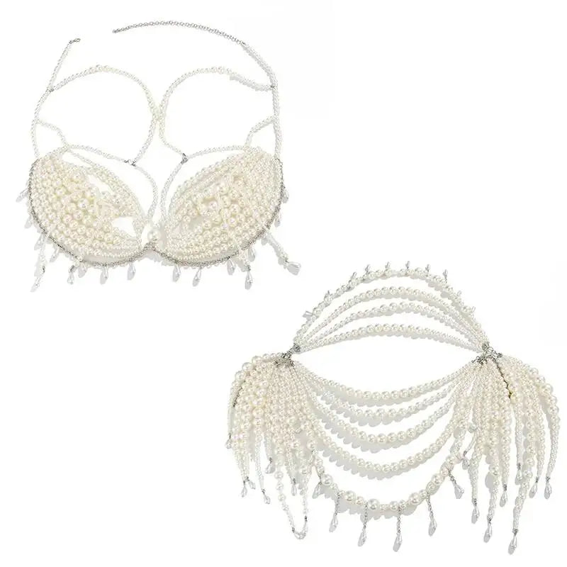 SHIXIN Elegant Multi-layer Imitation Pearl Body Chain for Women Luxury Strap Bralette Chest Chain Waist Chains Wedding Jewelry