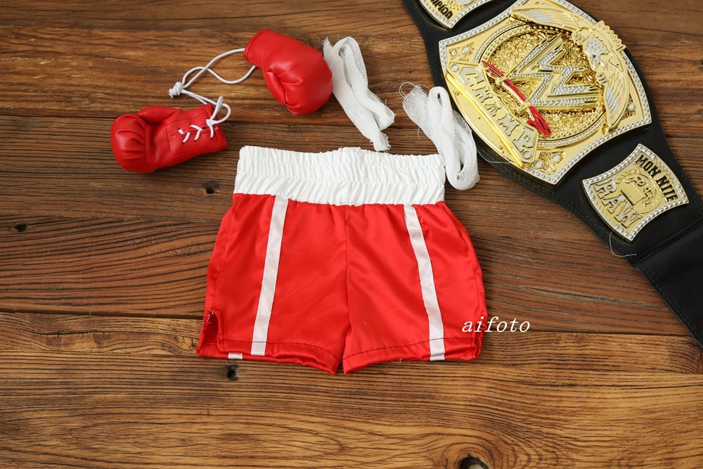 Mini Boxing Glove For Newborn Photography Props Store Accessories Sport Boys Pants Baby Photo Shoot Brothers Outfit Decorated