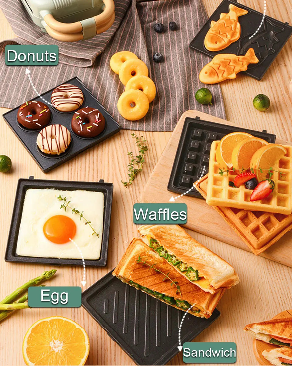 Mini Sandwich Maker Breakfast Machine Multi Cooker Electric Toaster Oven Hot Plate Bread Pancake Waffle Donut Maker for Kitchen