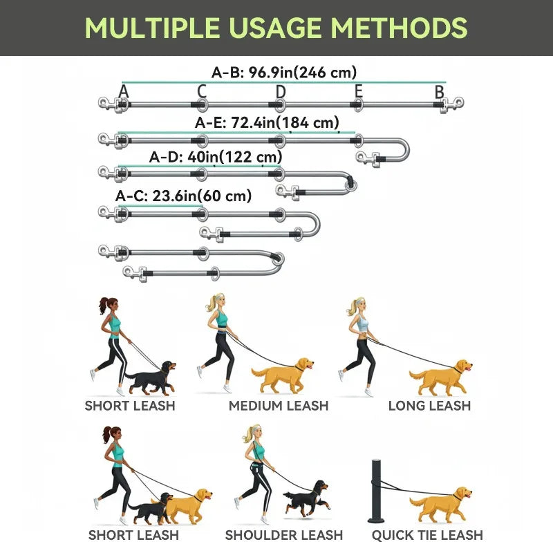 Crossbody Dog Leash Versatile Crossbody Waist Leash with 3 Rings Puppy Walking Leash Reflective Nylon Multifunctional Pet Rope