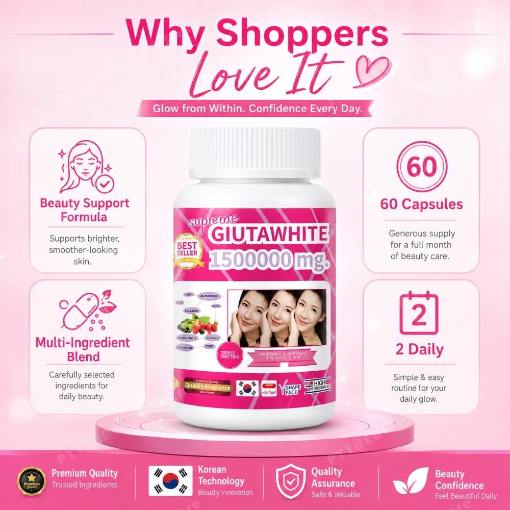Glutathione Beauty Complex with Collagen, Vitamin C, CoQ10, Hyaluronic Acid & Biotin, Antioxidant Skin Support, 60 Capsules