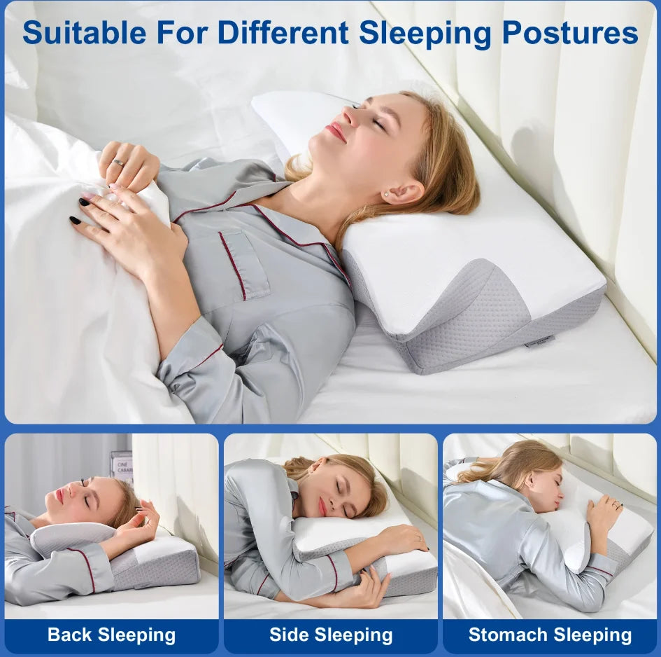 Ergonomic Contoured Neck Horn Pillow - Soft Yet Firm Support for All Sleep Positions, Side/Back/Stomach Sleepers Shoulder Relief