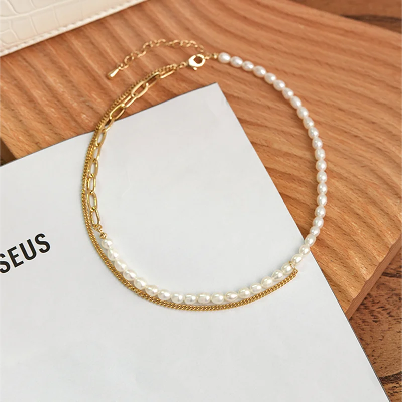 Fashion Splicing Chain Necklaces White Imitation Pearl Choker Necklace For Women Trend Elegant Jewelry Wedding Gifts