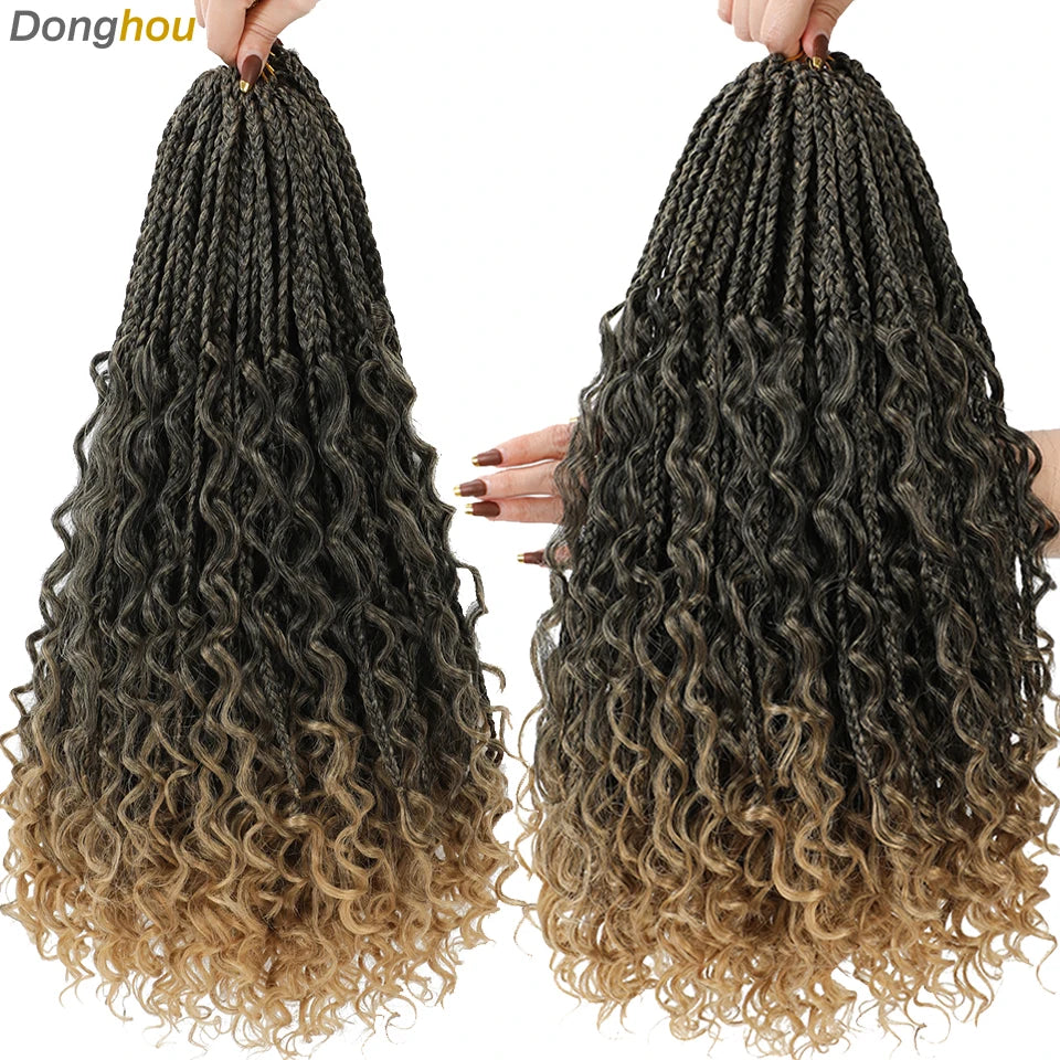 14 18 24 Inch Boho Box Braids Crochet Braids Curly Ends 1B 30 27 #4 Bug 8 Colors Ombre Goddess Bohemian Box Braids Crochet Hair