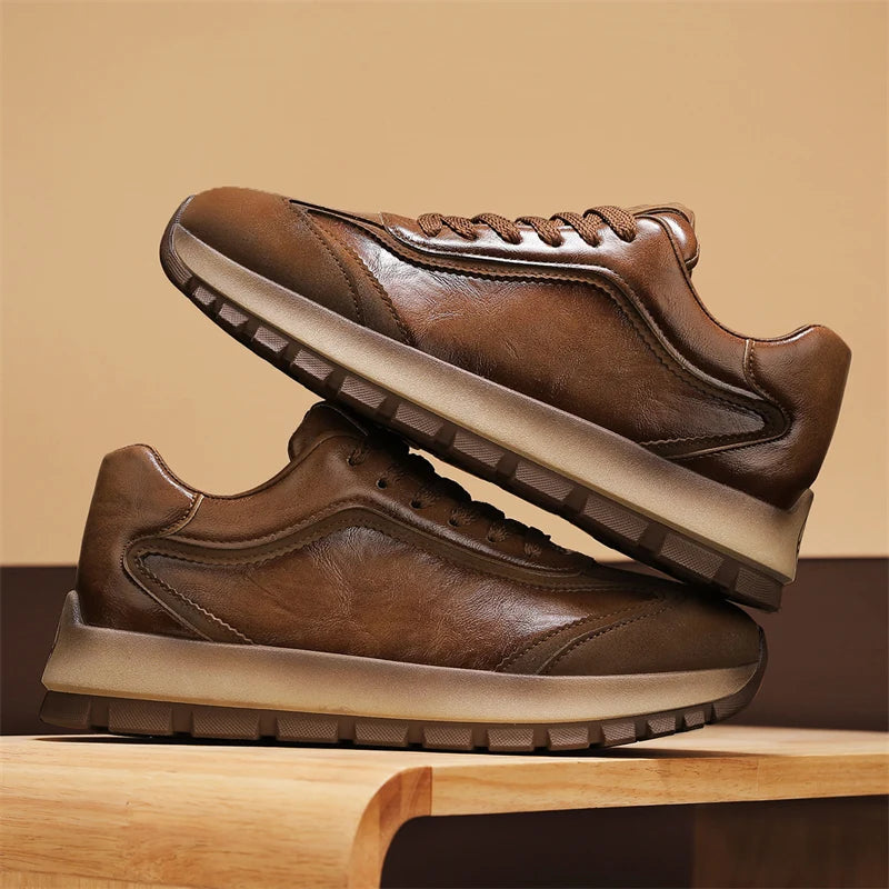 Classic Leather Casual Sneakers for Men Comfortable Sport Shoes High Quality Platform Shoes Lace Up Anti Slip Men Athletic Shoes