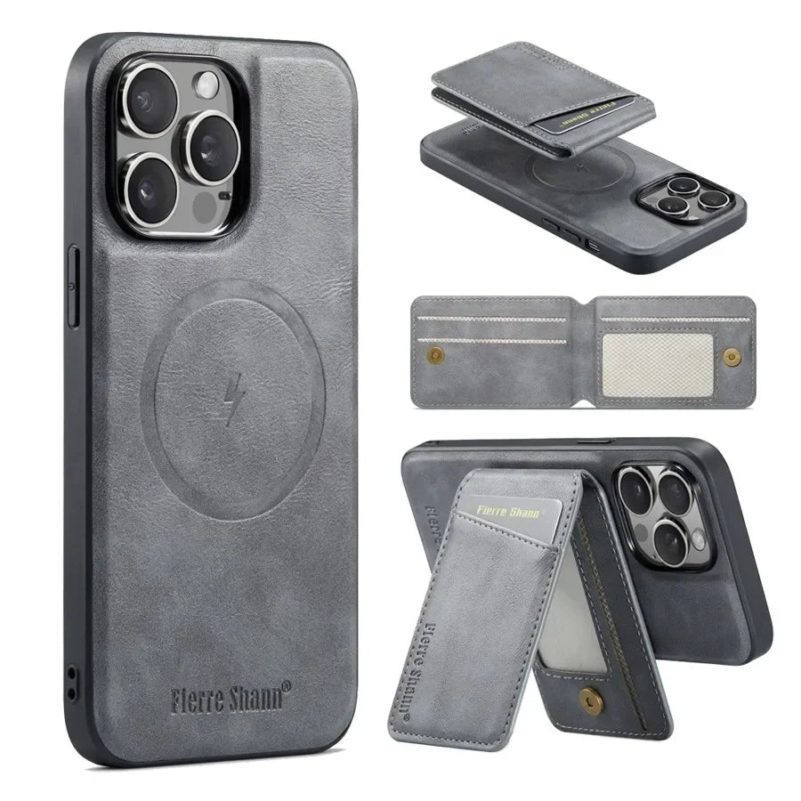 Magnetic Detachable Leather Wallet Phone Stand Case Wireless Charge Cover for iPhone  18 17Air 11 12 13 14 Plus 15 16 17 Pro Max