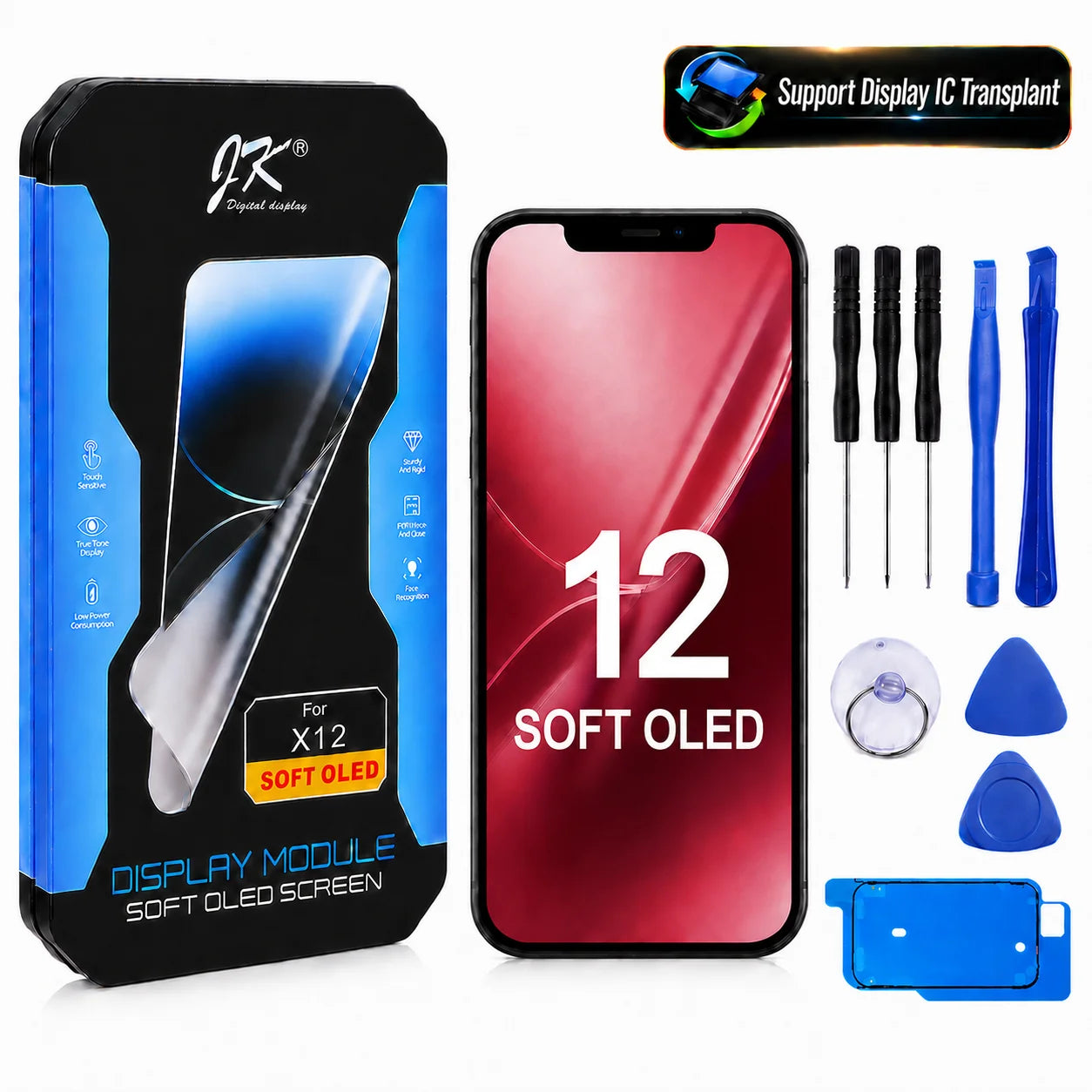 JK Flexible Soft OLED Display Assembly for iPhone 12 13 14 15 16 17 Pro Max Plus Screen Replacement Part