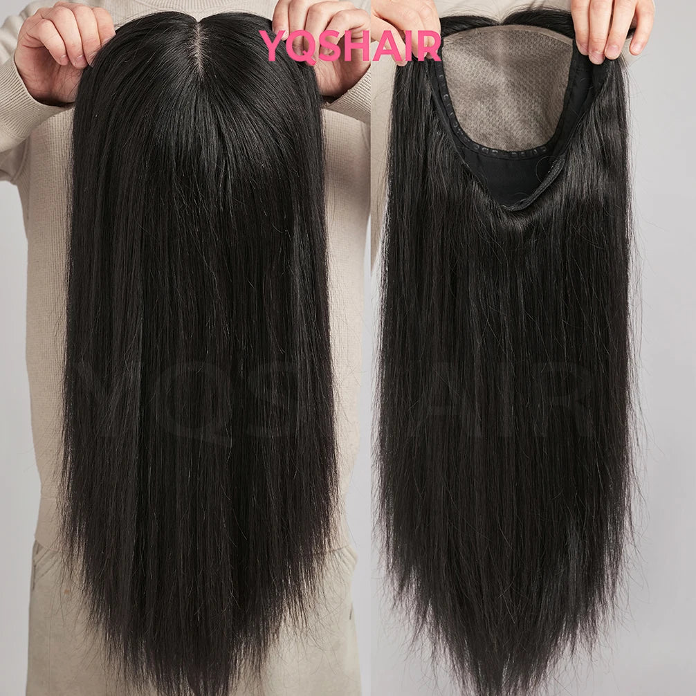 2# Dark Brown with Bangs 6x6“ Silk base Top Wig Glueless for Women 24inch Remy 100% Human Hair Wigs with Elastic Net PU Around