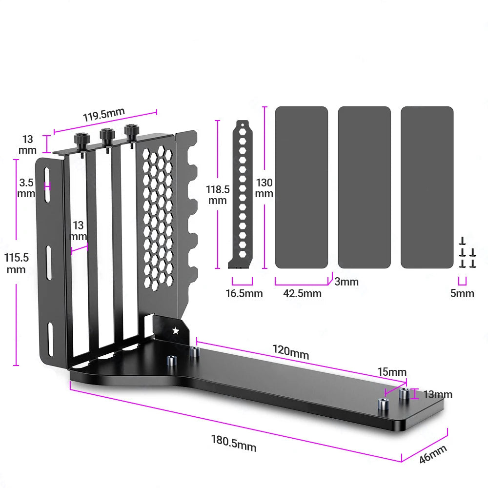 Teucer Vertical GPU Mounting Bracket PC Graphics Card Holder PCI-E 3.0/4.0 x16 Anti-interference Flexible 90° Extension Cable