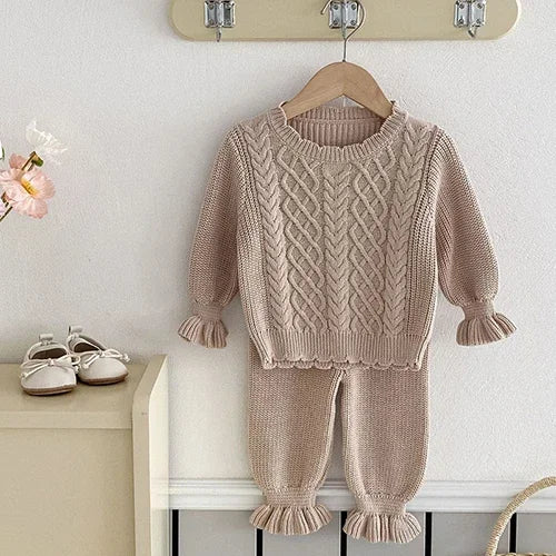 2024 New Autumn Toddler Baby Girl Knitting Clothes Suit Long Sleeved Solid Color Knitted Sweater+Pants Children Clothes Set