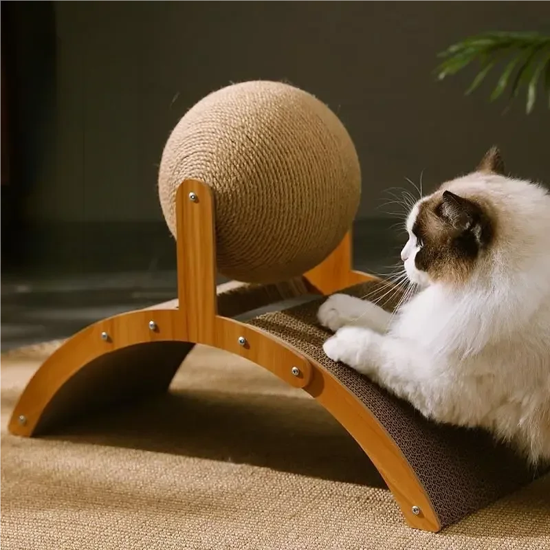 2 In 1. Cat Scratching Ball Wooden Cat Scratcher. Natural Sisal Scratch Board Scratching Column, Wear-Resistant Paw Wood Scraper