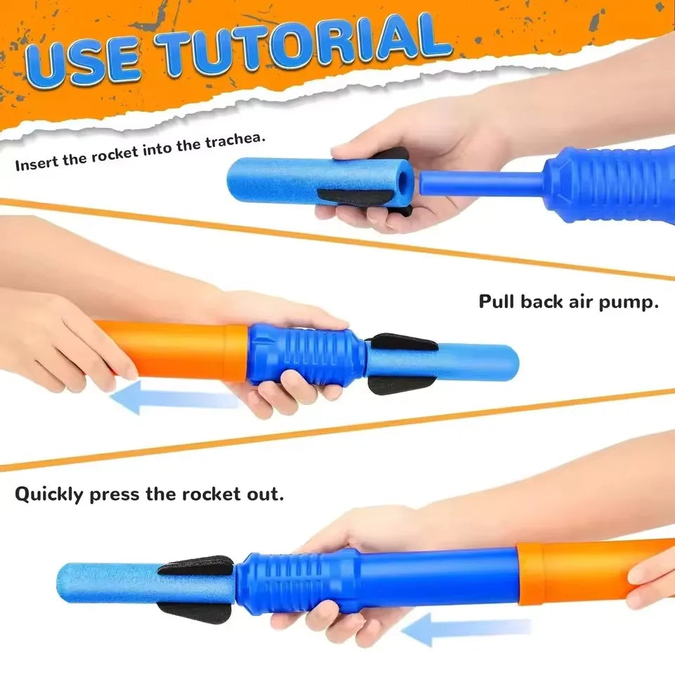 Hand Push Rocket Launcher Toy Set Foam Rockets Outdoor Garden Party Game Birthday Present Summer Funny Playing Toys