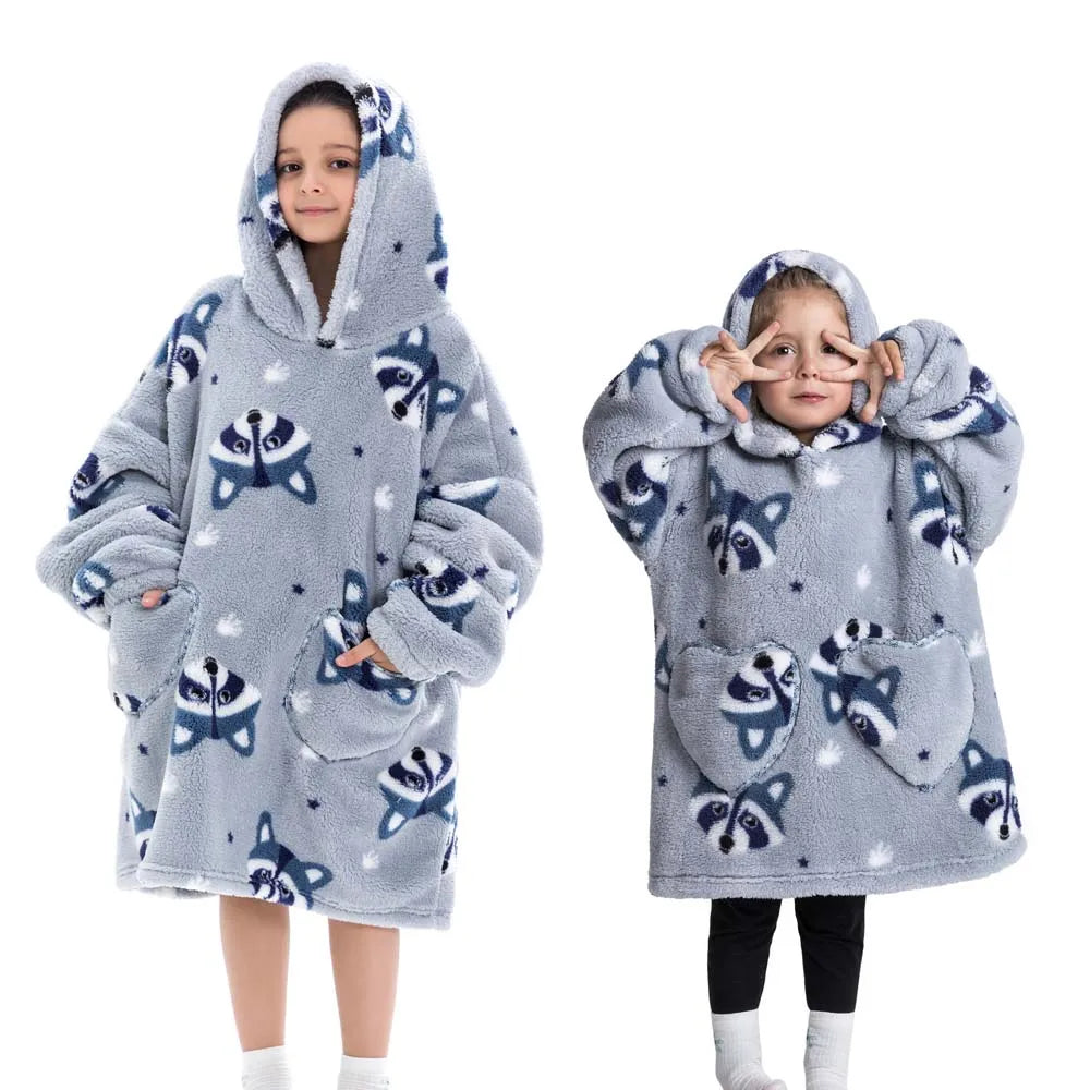 Halloween Pumpkin Hoodies for Boys Girls Winter Thick Flannel Hooded Sweatshirts Kids Clothing Children Oversized Blanket Hoodie