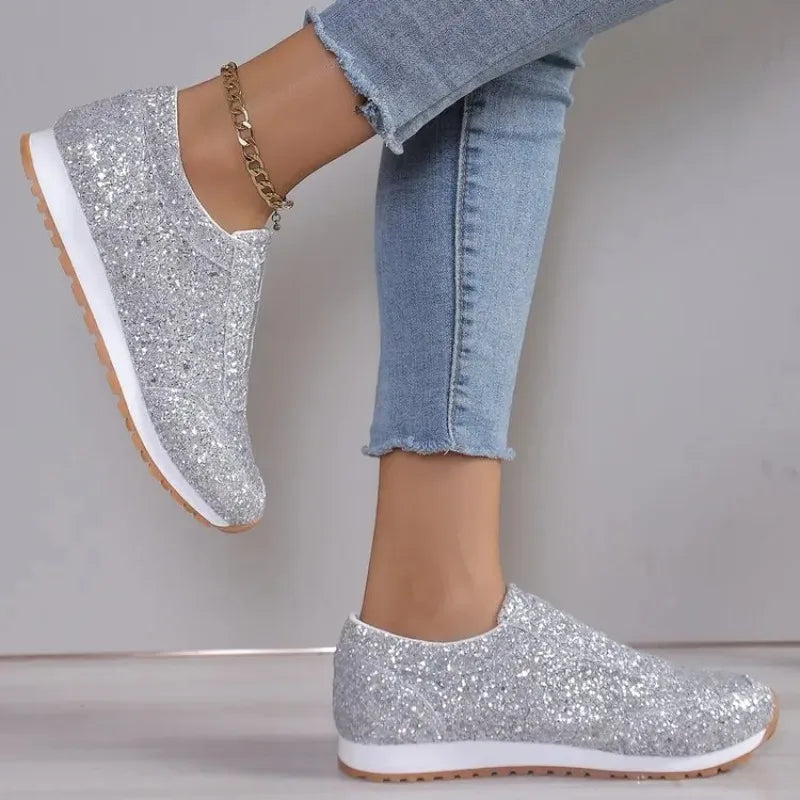 2026 Autumn New Fashion Slip-on Low-heeled Women's Sneakers Gold Silver Sport Shoes Ladies Outdoor Casual Walking Shoes