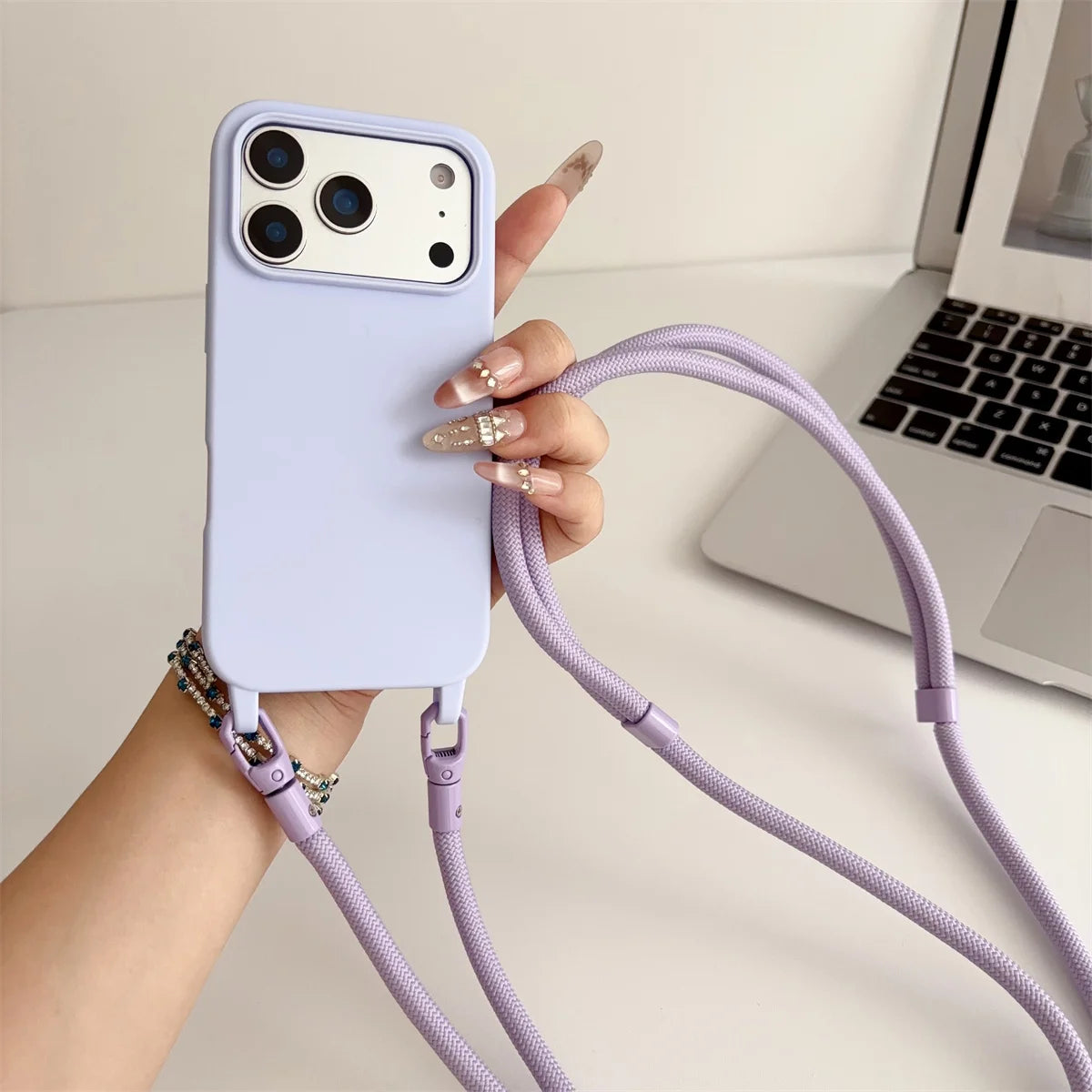 Silicone Phone Case for IPhone 17 Air 16 16E 15 14 Plus 11 13 12 Mini Pro Max Crossbody Lanyard Candy Color Soft TPU Back Cover