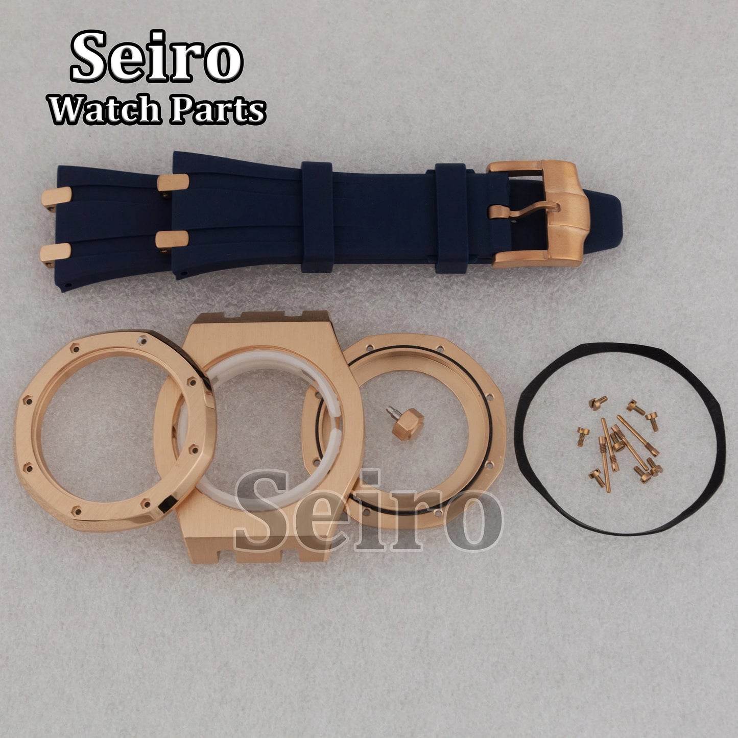 42mm Octagon Watch Case Rubber Strap Sapphire Crystal 10bar for 31.8mm Dial Royal Oak NH35 NH36 Movement Watch Modified Parts