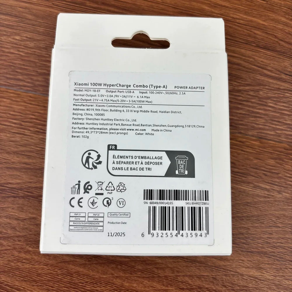 Xiaomi 100W HyperCharge Combo Type-A Power Adapter 1M 6A Turbo Fast Charging Cable for MI 17 15 Ultra 14 13 Redmi K90 80 Pro Max