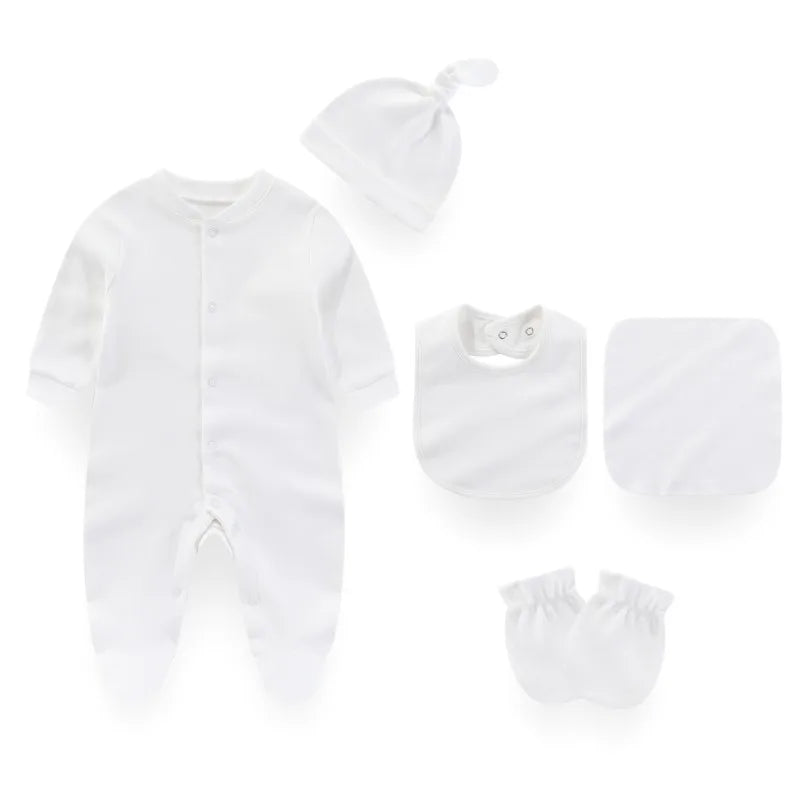 Kiddiezoom 7 Colors Solid Unisex Baby Boy Girl Romper+Burp Cloth+Bib+Hats+Gloves Baby Clothing Sets
