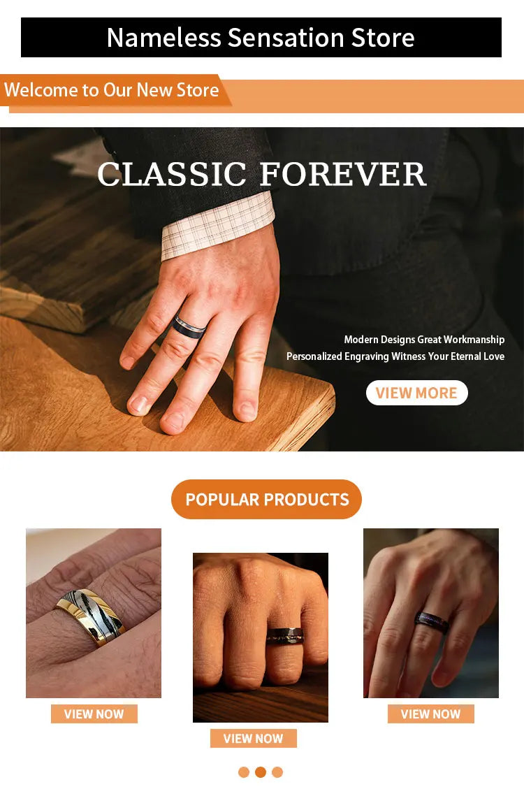 Damascus Steel Ring 8mm Black With Gold-Plated Inner Layer Men'S Couple Wedding Ring Luxurious and Comfortable Daily Party Wear