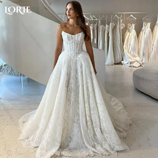 LORIE Vintage Lace Wedding Dress A-Line Strapless Appliques Princess Bridal Gown Princess Bow Tie Ball Bride Gown Customized