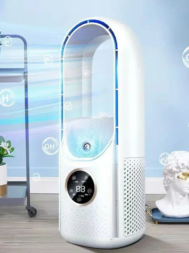 Leafless Fan Portable Air Conditioner LED Display Desktop Fanless Blade Cooler Cooling Fan Tower Air Cooler for Office Bedroom