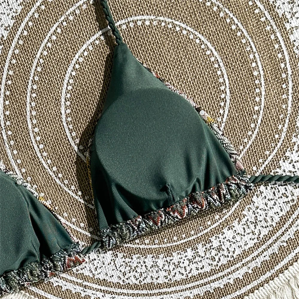 Sexy Halter String Triangle Bikinis Sets Micro Thong Swimsuit Women 2026 Vintage Geometric Swimwear Bathing Suti Bikini Mujer