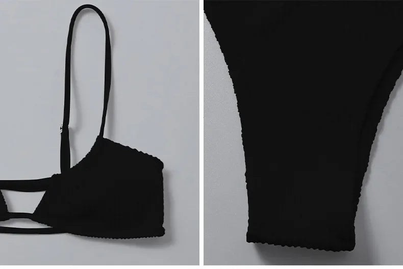 Sexy Ribbed Bandeau Mircro Mini Bikini Sets Two Pieces  Women Thong Swimsuit Female Bathing Suit Swimwear Biquini