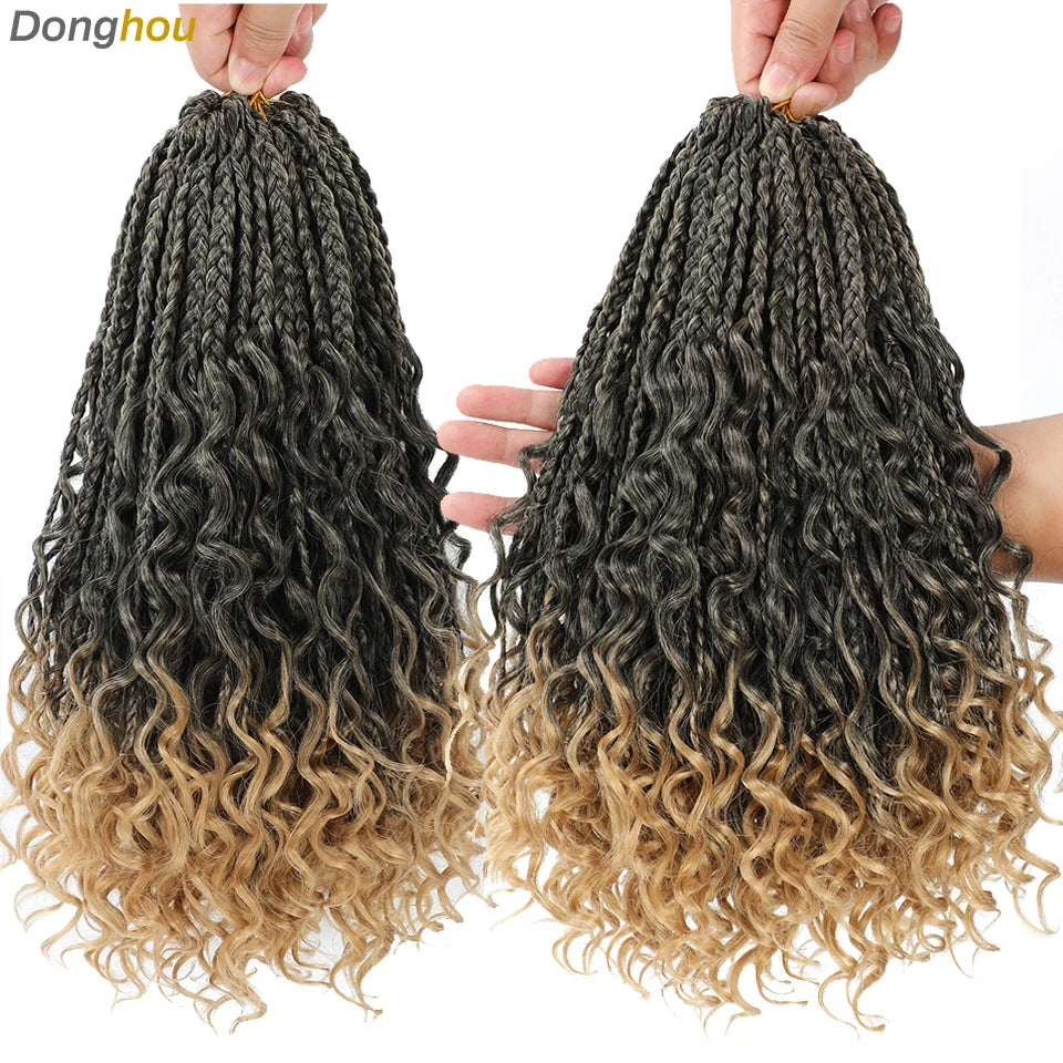 14 18 24 Inch Boho Box Braids Crochet Braids Curly Ends 1B 30 27 #4 Bug 8 Colors Ombre Goddess Bohemian Box Braids Crochet Hair