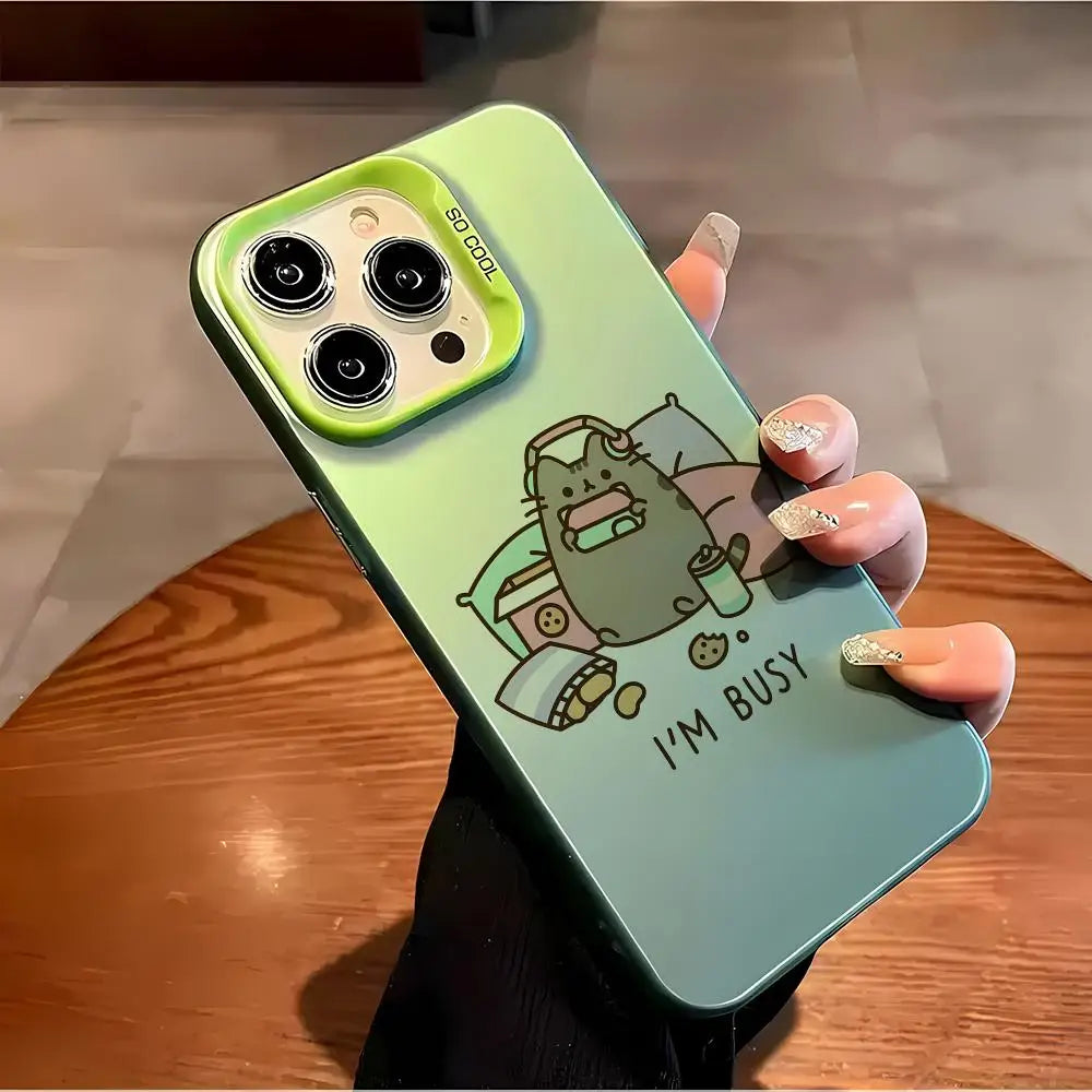 P-Pusheen Cat Phone Case FUNDA For IPhone 12 11 13 14 15 16 Max Pro Plus Mini Silver LMDaser Color Cover