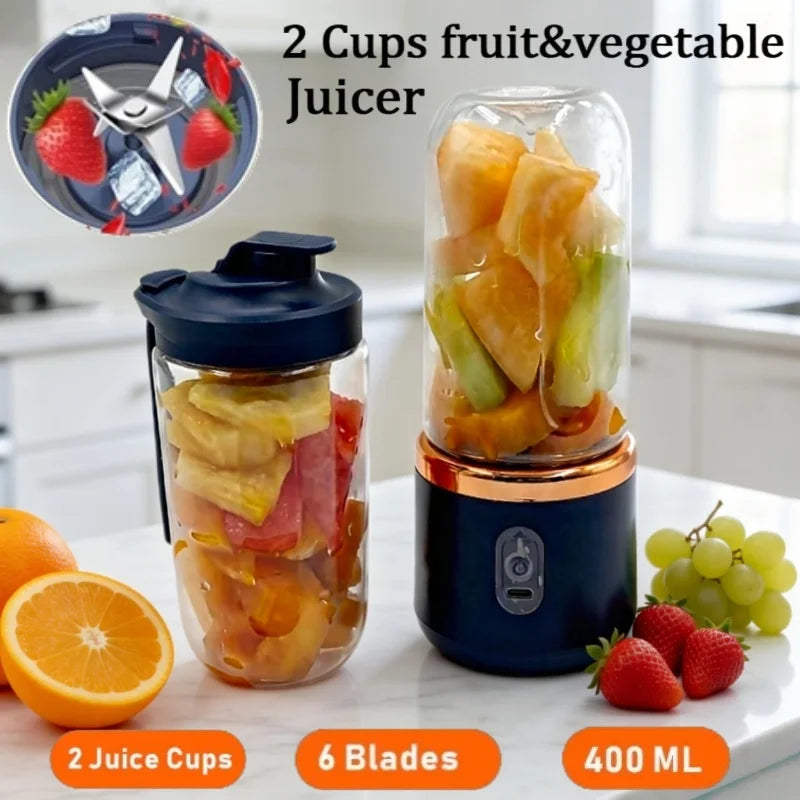 400ML Portable Electric Juicer 2 Cup Home Mini Multifunctional Wireless Blender USB Rechargeable Small Juice Cup Mixer Machine