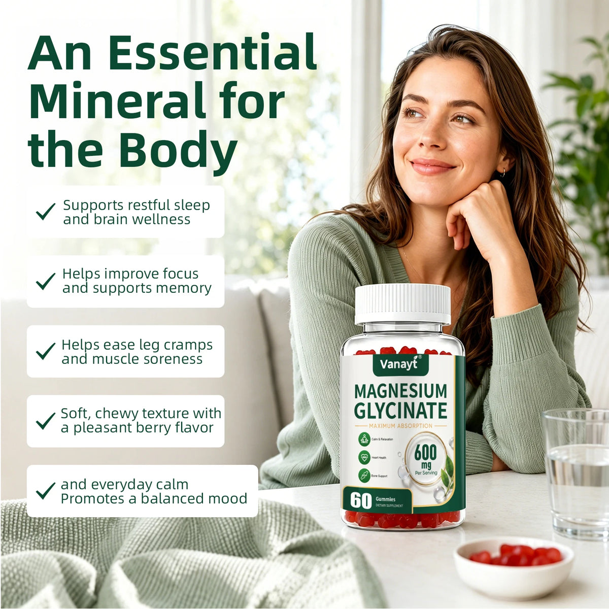 Magnesium Glycinate 600mg Per Serving With Black Pepper Vitamin D3 B6 Supports Normal Muscle Joint Nerve Function Nighttime Relaxation And Daily Wellness