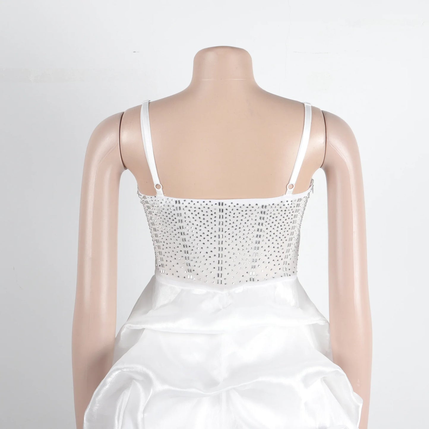 HBLL Sexy Rhinestone Bodycon Ruched Puff Suspenders Dresses Women Sheer Mesh Birthday Party Night Clubwear Summer Dresses Robes