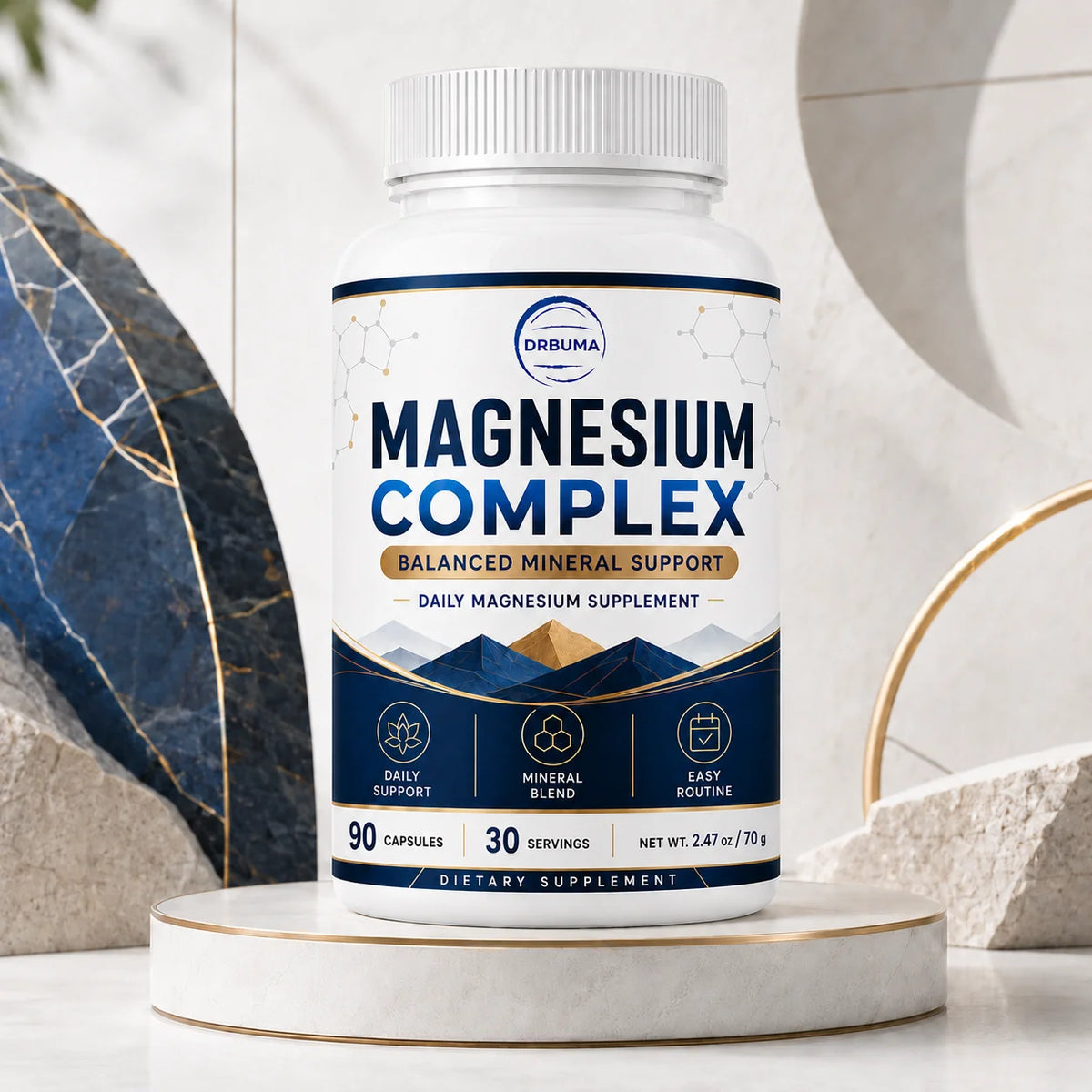 90-Count Magnesium Complex Capsules, Daily Dietary Nutritional Supplement for Adults, Large-Capacity Bottle with 30 Servings, Easy Daily Intake, Easy-to-Swallow Capsules, Ideal Choice for a Healthy Lifestyle