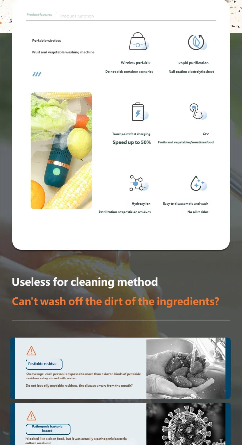 HOMEFISH Multifunctional 3000mAh Fruit And Vegetable Cleaning Machine - Portable Device for Cleaning Fruits And Veggies