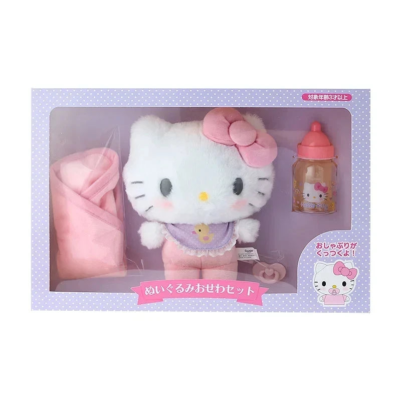 2025 Sanrios Baby Pacifier Bottle Plush Set  Kuromi Hellokitty Cinnamoroll My Melody Baby Dress Up Suit Gifts Christmas Gifts