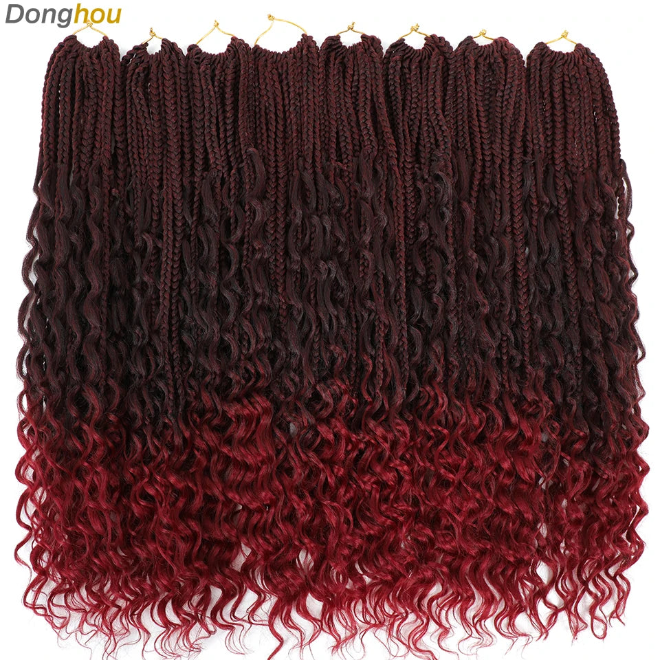14 18 24 Inch Boho Box Braids Crochet Braids Curly Ends 1B 30 27 #4 Bug 8 Colors Ombre Goddess Bohemian Box Braids Crochet Hair