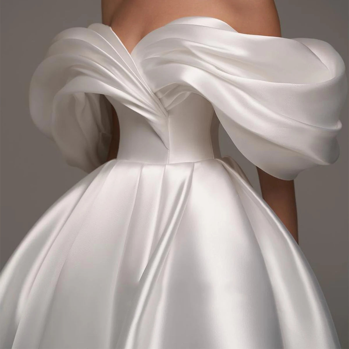 Simple Teal Length Off Shoulder Wedding Dresses Vestidos Novia Satin Ball Gown For Bride Pleated Puffy Bridal Gown For Women