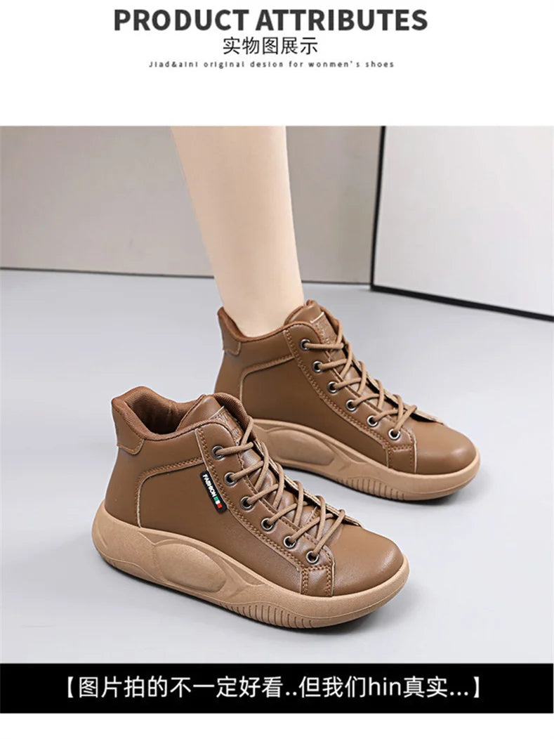 CINESSD Version of High-top Shoes for Female Students Trend of Casual Running Shoe Comfortable Lace-up Sneakers Female Shoes