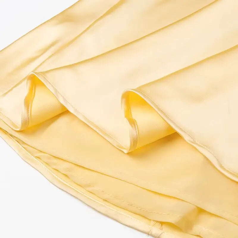 HH Women Summer Yellow Stain V Neck Sling Dress Elegant Sleeveless Loose Maxi Robes 2025 New Ladies Party Holiday Dresses